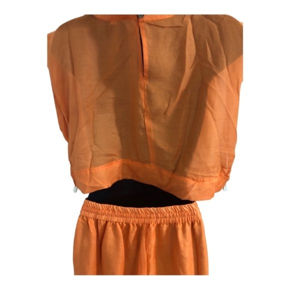 Orange 2 piece sheer cowrie shell adorned crop top and split leg pants beach set - Picture 14 of 17